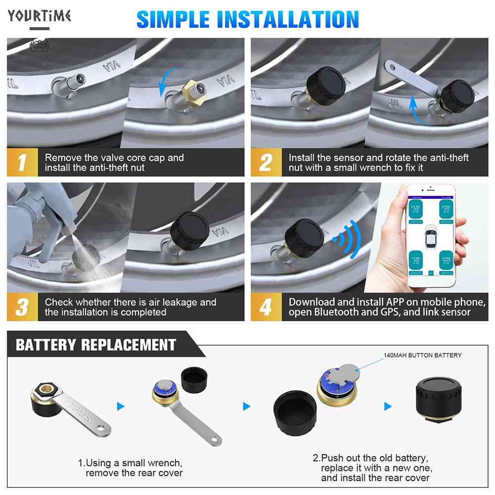 Hệ Thống Cảm Biến Áp Suất Lốp Xe Hơi Kết Nối Bluetooth