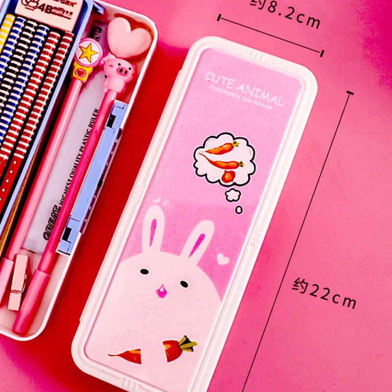 Hộp Đựng Bút Bằng Nhựa Hai Lớp Đa Năng Có Khóa Mật Khẩu Họa Tiết Hoạt Hình Sáng Tạo Cho Bé