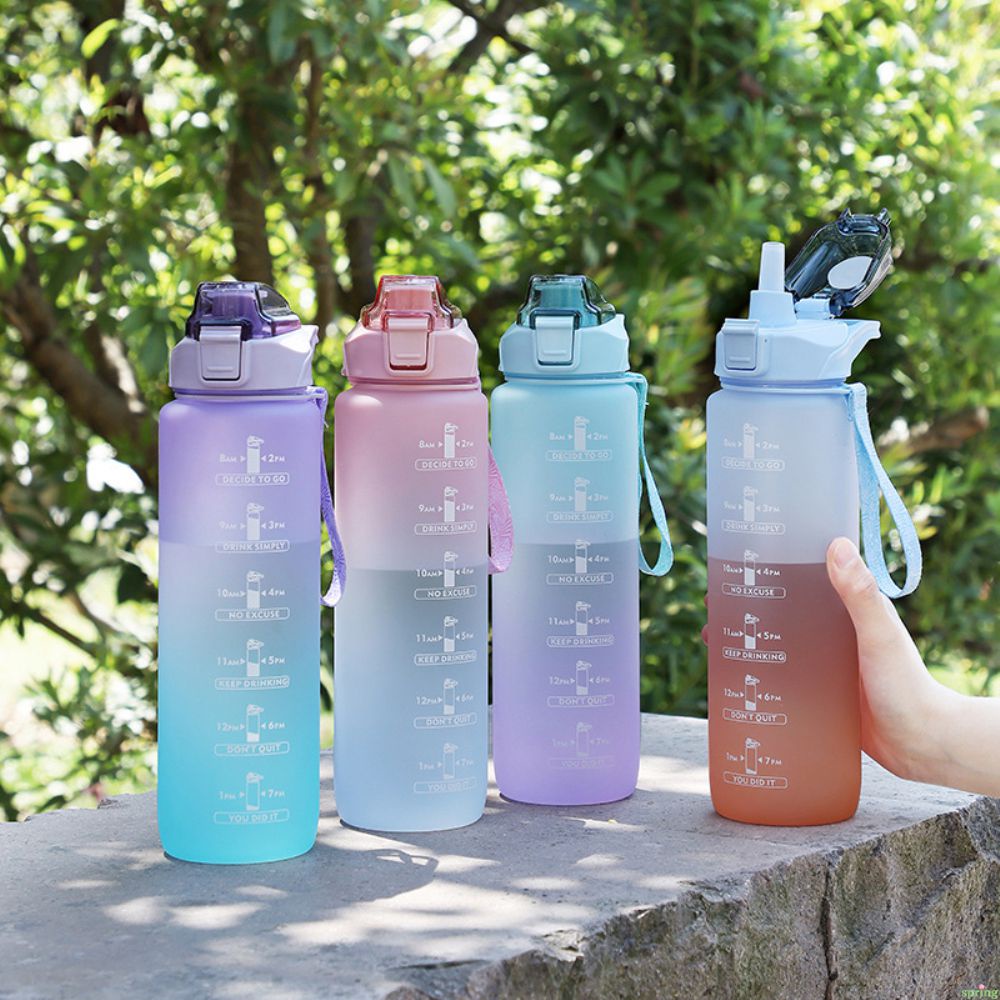 ⚡Vận Chuyển Nhanh⚡⚡1L Chai Nước Gradient Màu Nước ấm đun Nước Rò Rỉ-proof Nhắc Nhở để Uống Trực Tiếp Uống Cốc Nước BPA Miễn Phí Thể Thao Chai Nước Bằng Nhựa