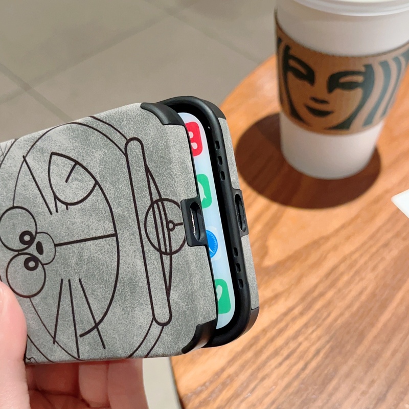 Ốp Điện Thoại Da Lộn Chống Trượt In Hoạt Hình Doraemon Cho iPhone 14 13 12 11 Pro MAX XS MAX XR XS X 7 8 Plus SE