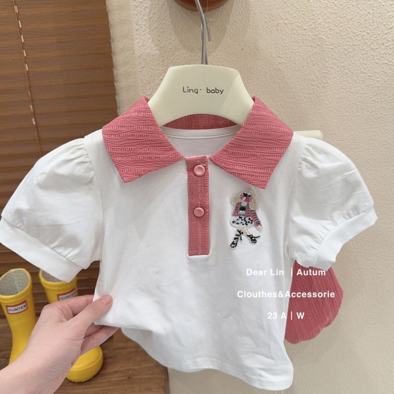 Set Đồ Mùa Hè 2023 Gồm Áo Thun Cotton Tay Cộc Có Cổ + Quần Ngắn Cho Bé Gái Mới