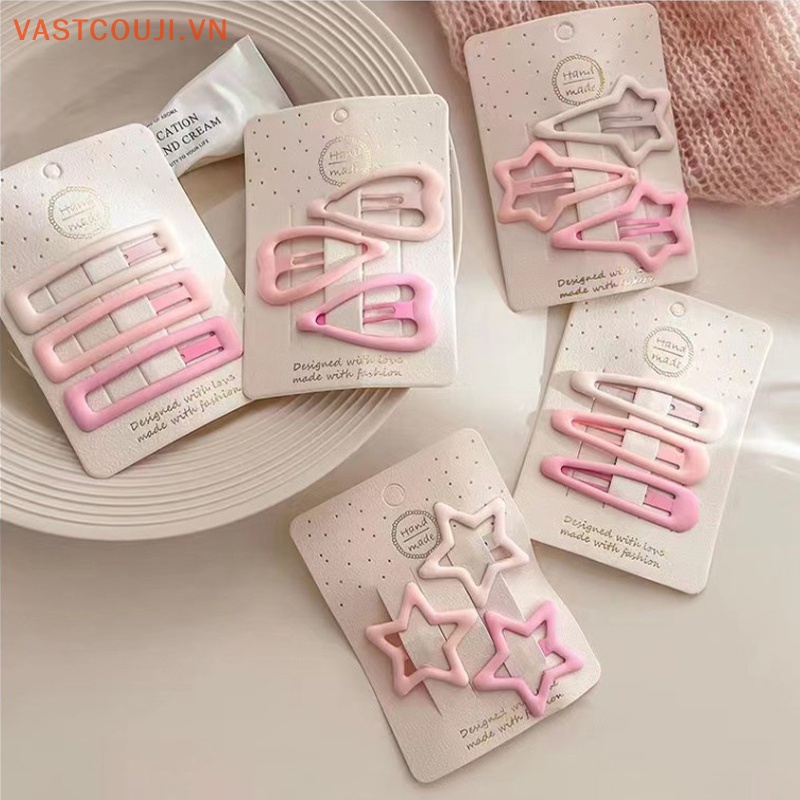 Set 3 Kẹp Tóc Hình Ngôi Sao / Hình Học Màu Hồng Ngọt Ngào Thời Trang Cho Nữ