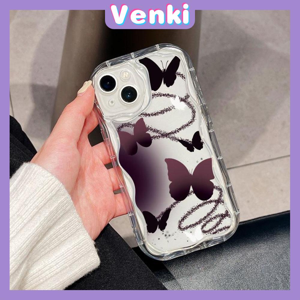 VENKI - Dành Cho Ốp Lưng iPhone 11 Ốp Viền Cong Dạng Sóng Trong Suốt TPU Túi Khí Chống Sốc Ốp Máy Ảnh Hình Bướm Màu Đen Gradient Đơn Giản Tương Thích Với iPhone 14 13 Pro max 12 Pro Max xr xs 7 8