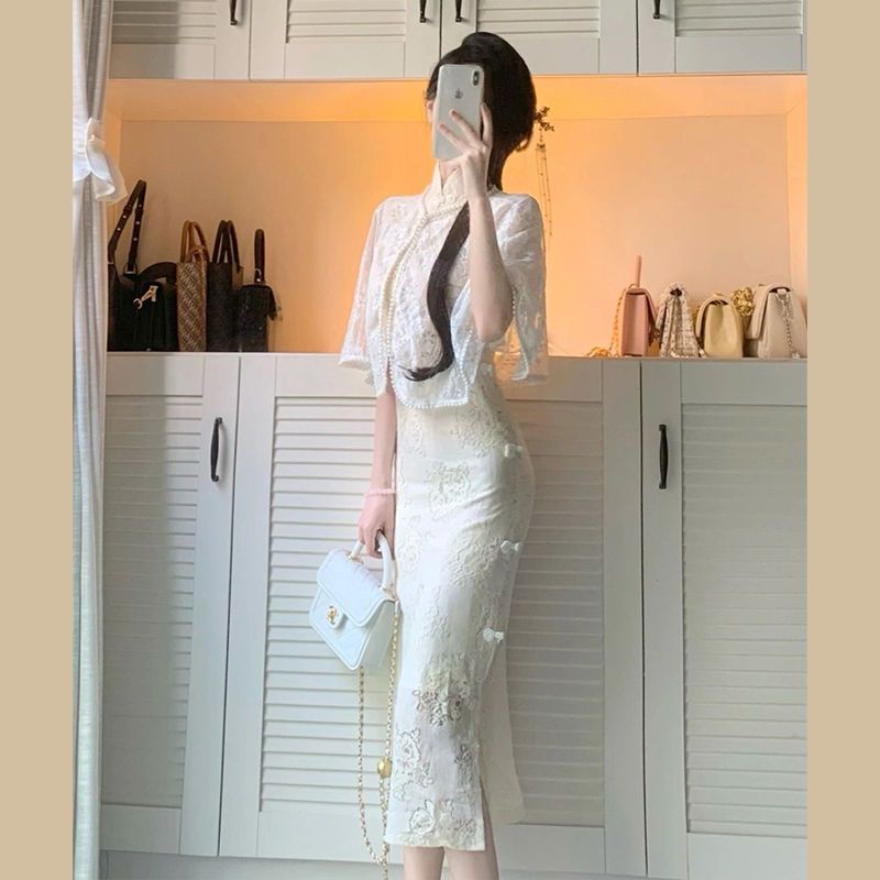 Bộ Áo Khoác Cardigan + Đầm Phong Cách Trung Hoa Cổ Điển Thiết Kế Mới Quyến Rũ Dành Cho Nữ