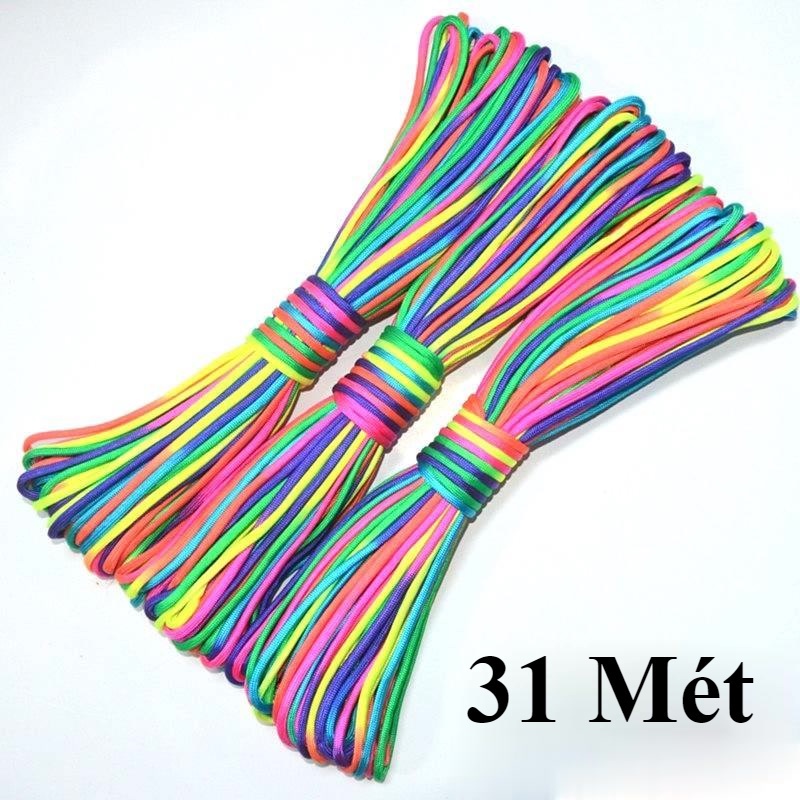 Dây Dù Paracord Màu Cầu Vồng 1 Cuộn 31 Mét - Dày 4mm Dây Dù Nhuộm Màu - Dây Thừng Cầu Vồng