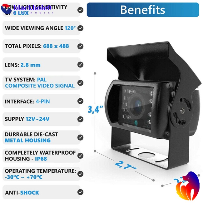 Camera Lùi Xe 4pin 24v Hd Có Tầm Nhìn Ban Đêm Chất Liệu Kim Loại Dành Cho Xe Tải