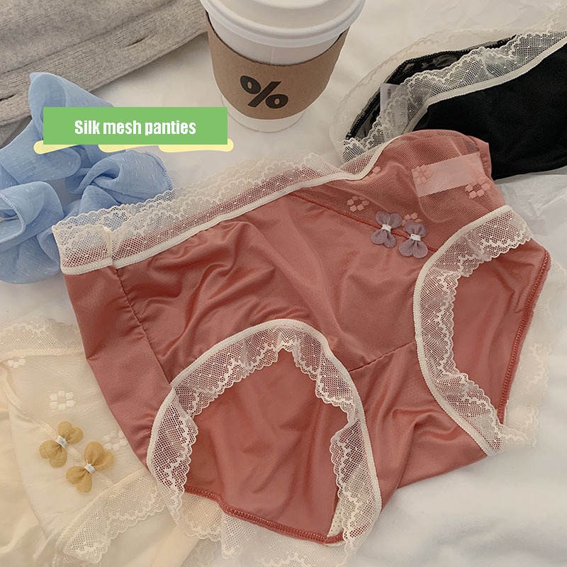Take Talk Quần Lót Lụa Satin Viền Ren Thoáng Khí Thoải Mái Phong Cách Trung Hoa Cho Nữ