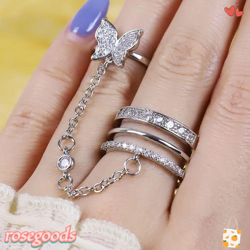 Nhẫn Hình Hoa Hồng Và Bướm Nhiều Lớp Thời Trang Harajuku