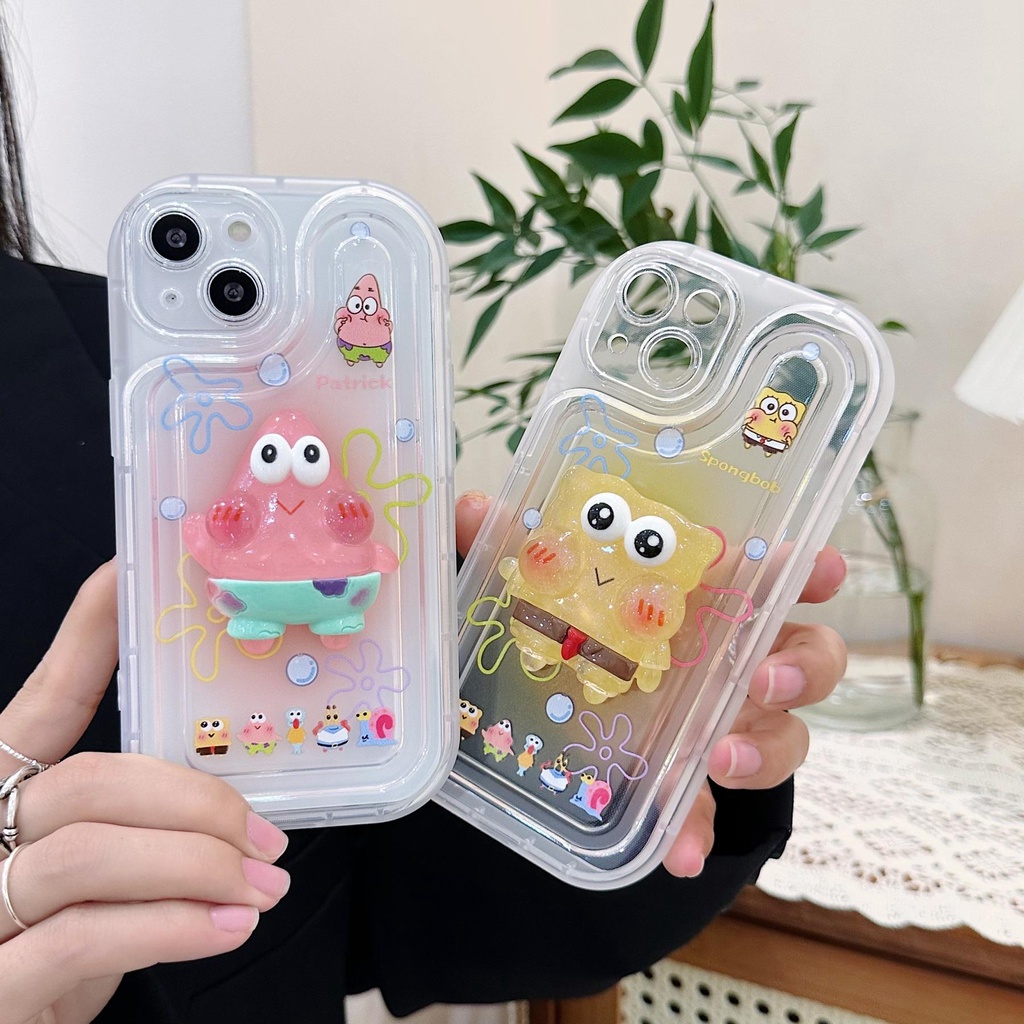 Ốp Điện Thoại Tpu Dẻo Họa Tiết Hoạt Hình Spongebob Màu Trong Suốt Kèm Giá Đỡ Cho iPhone 14 Plus 13 12 11 Pro Max