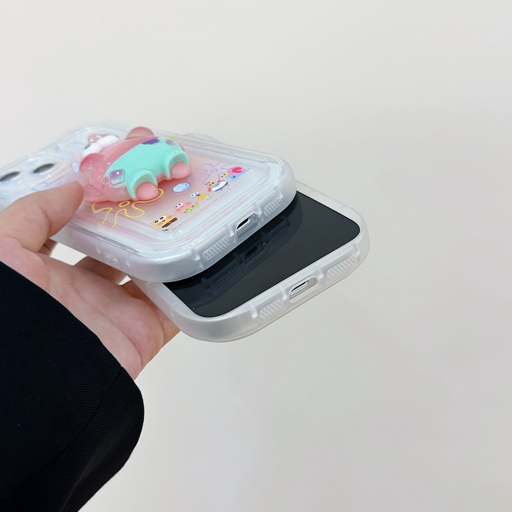Ốp Điện Thoại Tpu Dẻo Họa Tiết Hoạt Hình Spongebob Màu Trong Suốt Kèm Giá Đỡ Cho iPhone 14 Plus 13 12 11 Pro Max