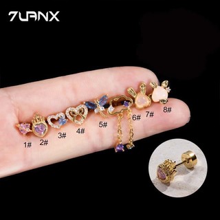 7uanX 1 Khuyên Tai Hình Nơ / Chuồn Chuồn / Trái Tim Bằng Thép Không Gỉ