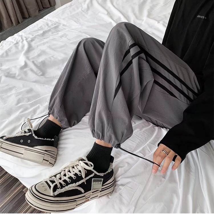 Quần Thể Thao Kẻ Sọc Dáng Rộng Phong Cách Đường Phố Mùa Hè Unisex