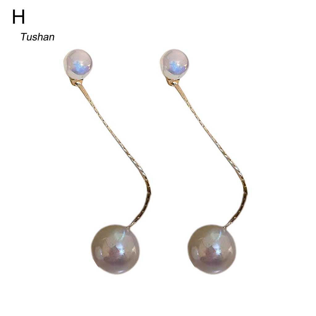 1 Đôi Bông Tai Hình Trái Tim Dáng Dài Đính Ngọc Trai Giả Lấp Lánh