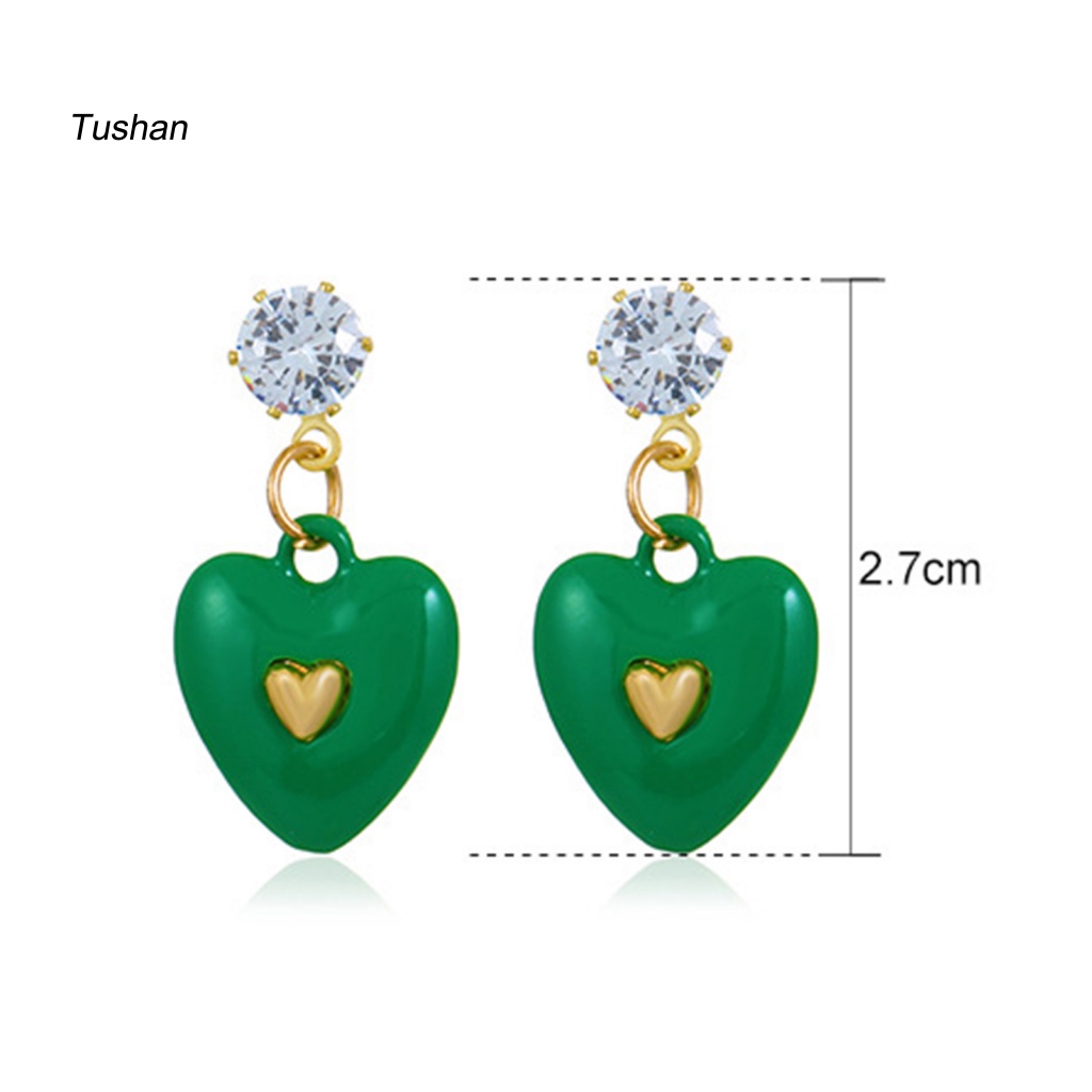 1 Đôi Bông Tai Hình Trái Tim Đính Đá Zircon Màu Sắc Tươi Sáng Dành Cho Nữ