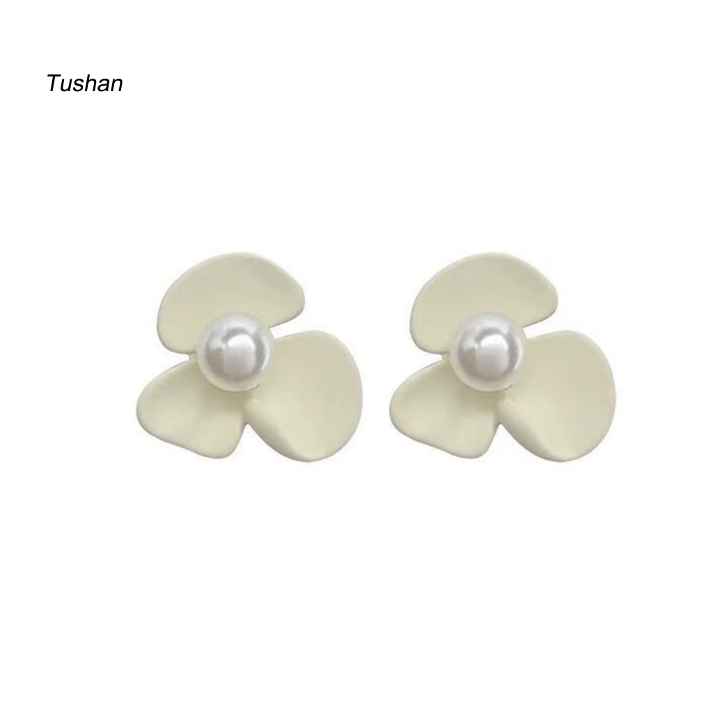1 Đôi Bông Tai Hình Hoa Đính Ngọc Trai Giả Phong Cách Vintage