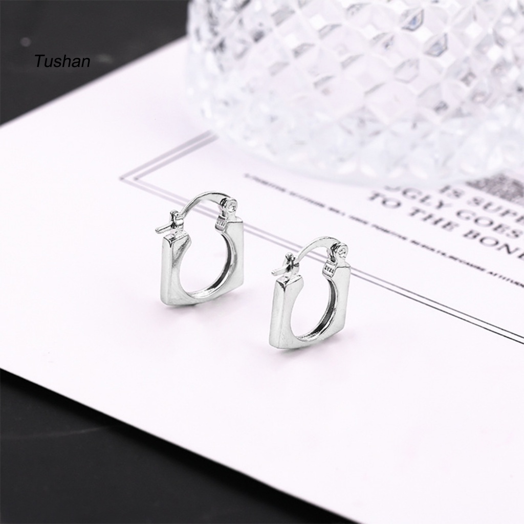 1 Khuyên Tai Lủng Lẳng Mặt Vuông Dày Mịn Phong Cách Hip Hop Unisex