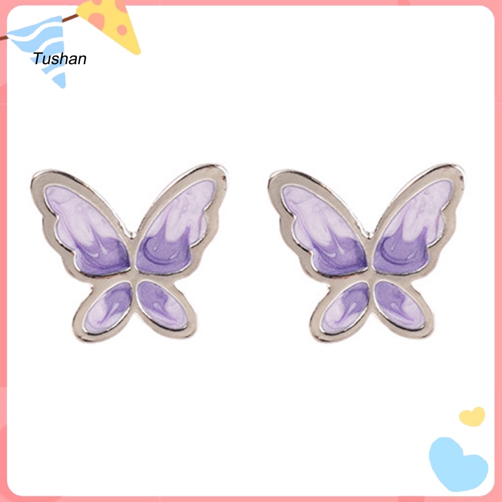 1 Đôi Bông Tai Hình Bướm Bằng Thép Không Gỉ Phối Màu Tương Phản Thân Thiện Với Da