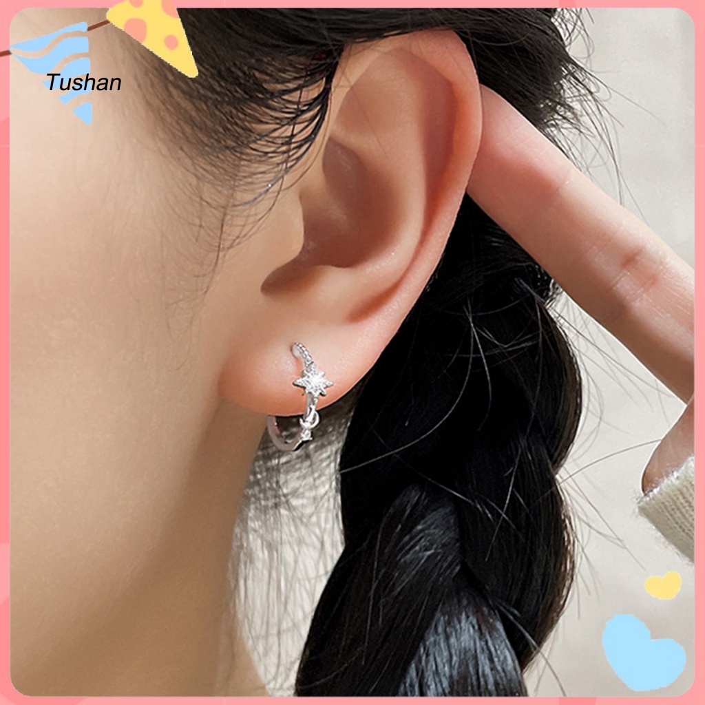 1 Khuyên Tai Hình Trăng Sao Đính Đá Thời Trang