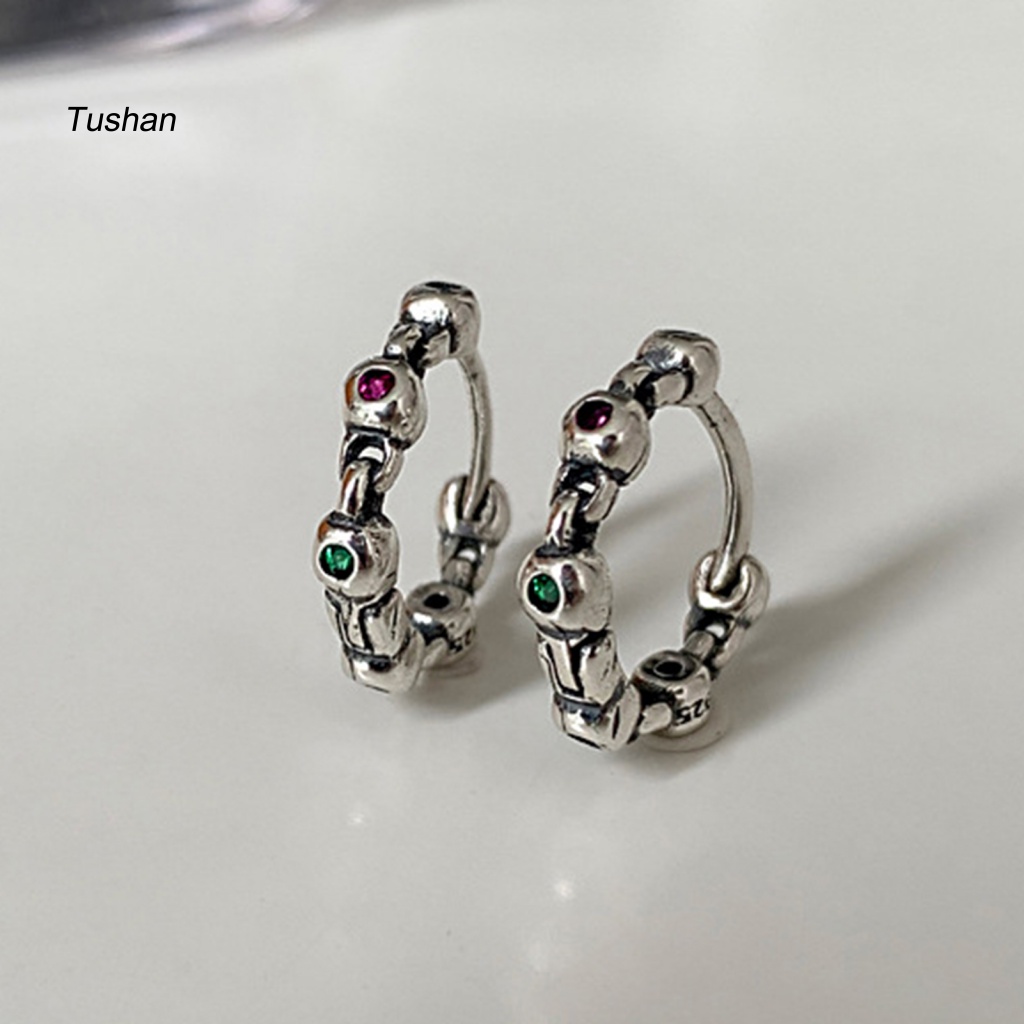 1 Khuyên Tai Tròn Đính Đá Nhiều Màu Sắc Phong Cách Vintage