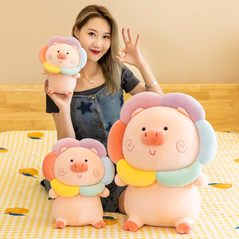 Thú Nhồi Bông Hình Chú Heo Màu Cầu Vồng Dễ Thương