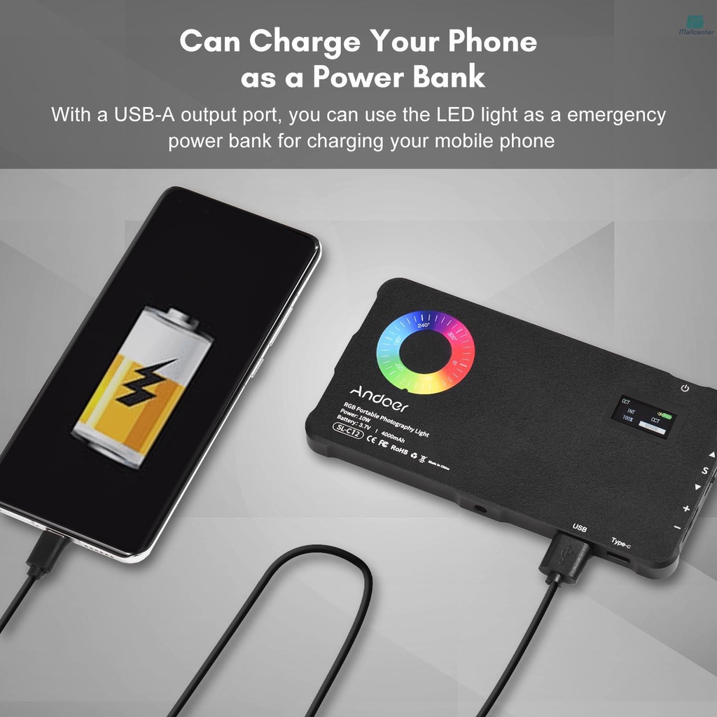 Andoer Pocket RGB Video Light LED Fill Light Panel 2500K-9000K Dimmable 24 Lighting Effects CRI95+ Built-in Battery with Cold Shoe Adapter for Vlog Live Streaming Video Conference Lighting Product Pho