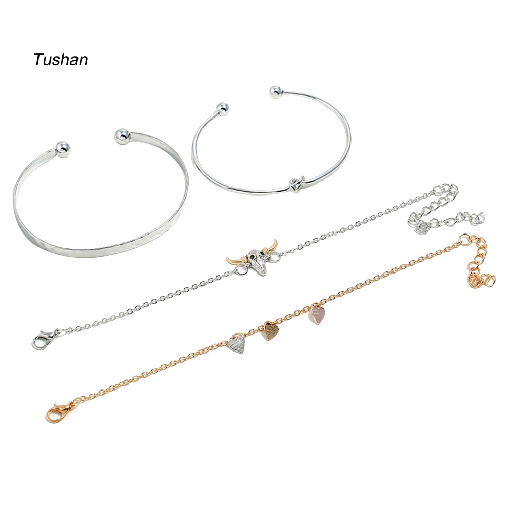 Set 4 Vòng Tay Mặt Hình Đầu Bò / Trái Tim Thời Trang Cho Nữ
