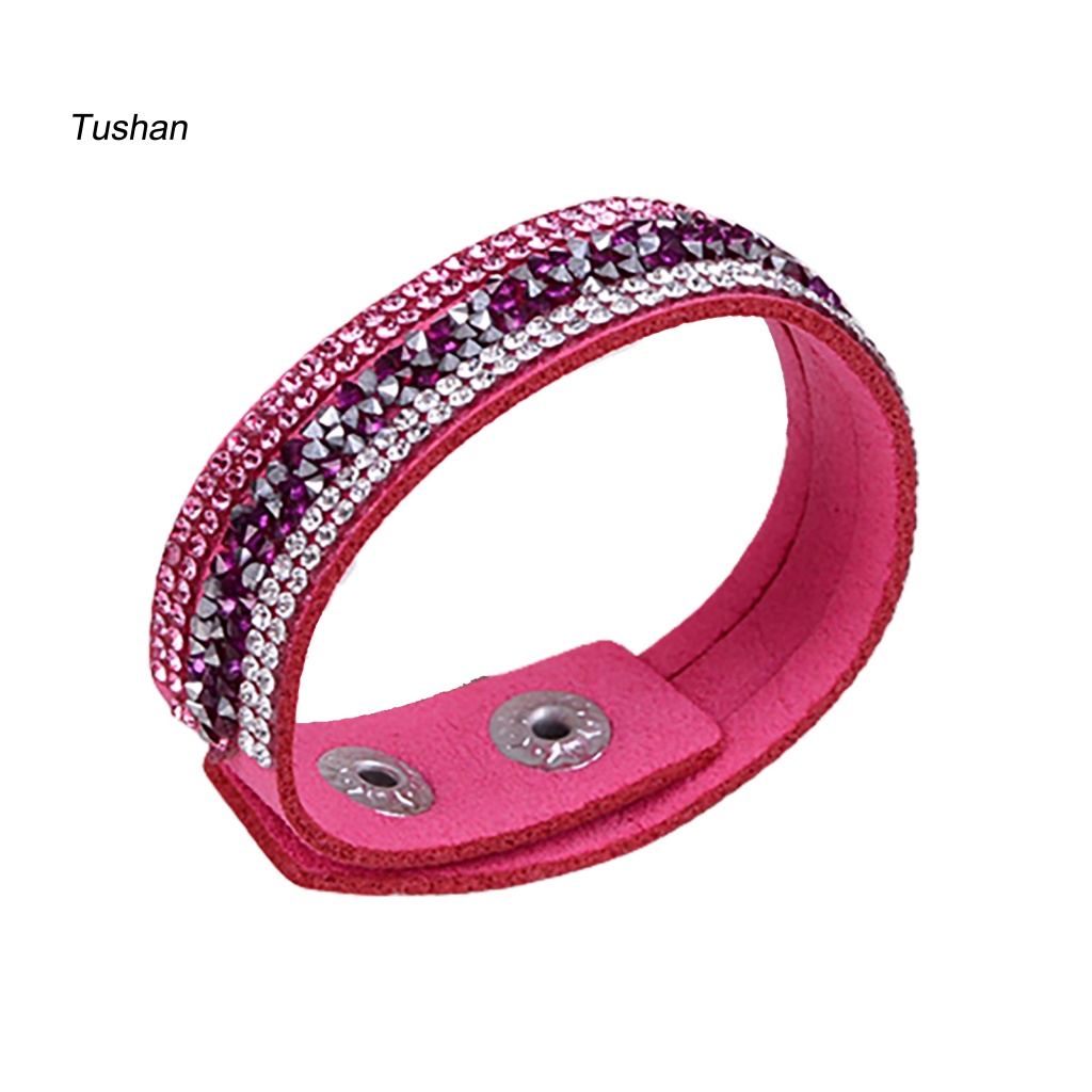 Vòng Tay Giả Da Đính Đá Lấp Lánh Thời Trang