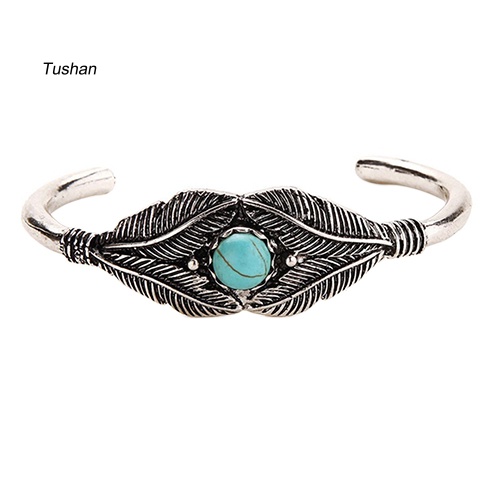 Vòng Tay Hợp Kim Hở Hình Lông Vũ Phong Cách Bohomian Cho Nữ