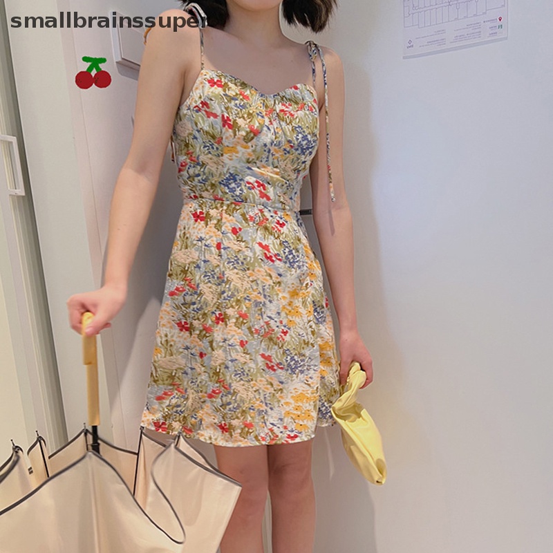 Đầm Hai Dây Ngắn In Hoa Phong Cách Retro Pháp Gợi Cảm Cho Nữ SBS