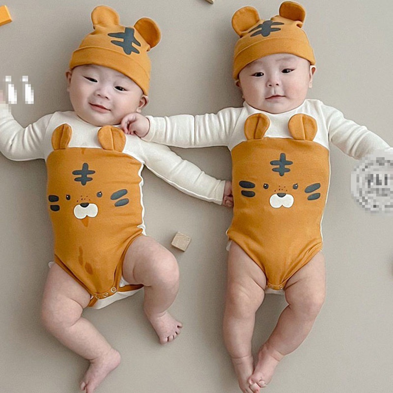 Bộ Áo Liền Quần In Hình Hổ Kèm Mũ Phong Cách Hàn Quốc Thời Trang Cho Bé Sơ Sinh