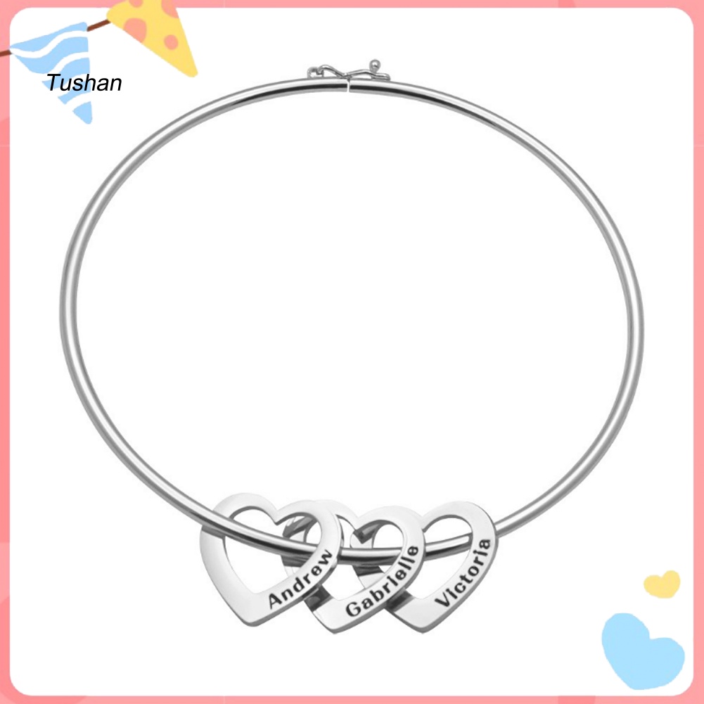 Vòng Đeo Tay Khắc Tên Trái Tim Bằng Thép Không Gỉ Dành Cho Nữ
