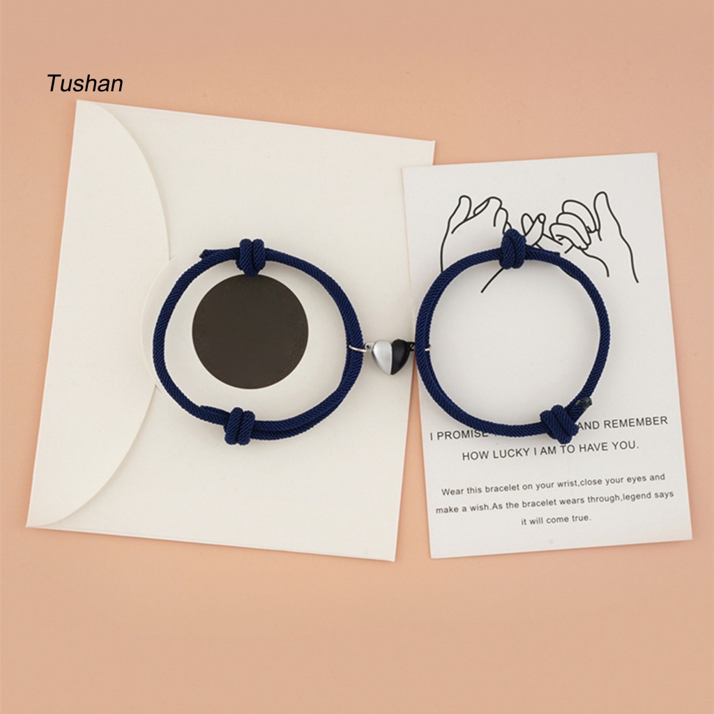 Set 2 Vòng Tay Dây Thừng Mặt Hình Trái Tim Chống Phai Màu Cho Cặp Đôi