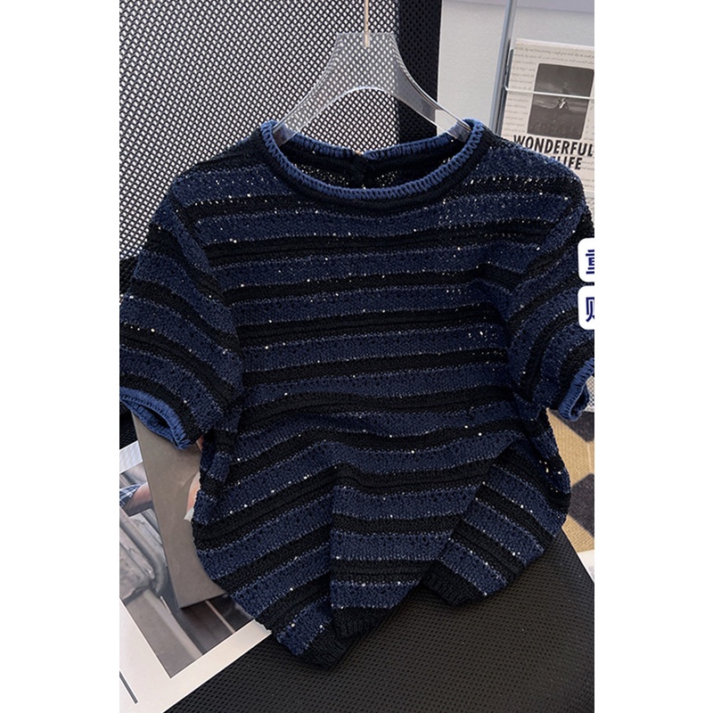 Áo Dệt Kim Thủ Công Cổ Tròn Mềm Mại Đính Sequin Thời Trang Mùa Hè 2023 Cho Nữ