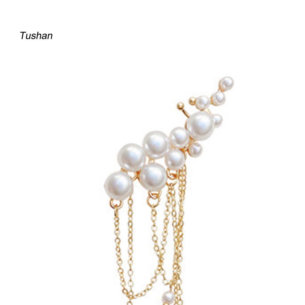 1 Đôi Bông Tai Kẹp Vành Tai Không Đối Xứng Đính Ngọc Trai Nhân Tạo Thời Trang