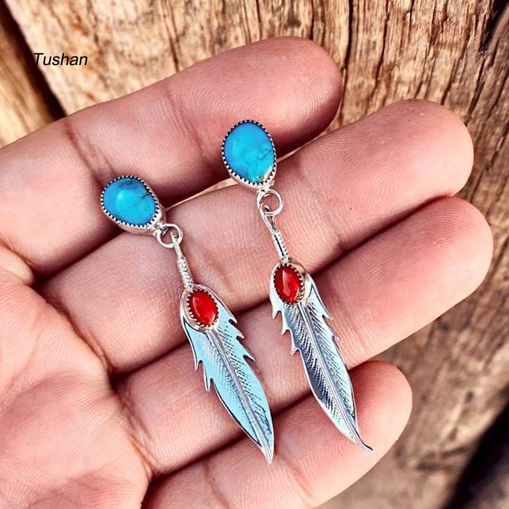 1 Đôi Bông Tai Hình Lông Vũ Đính Đá Ngọc Lam Giả Thanh Lịch Dành Cho Nữ