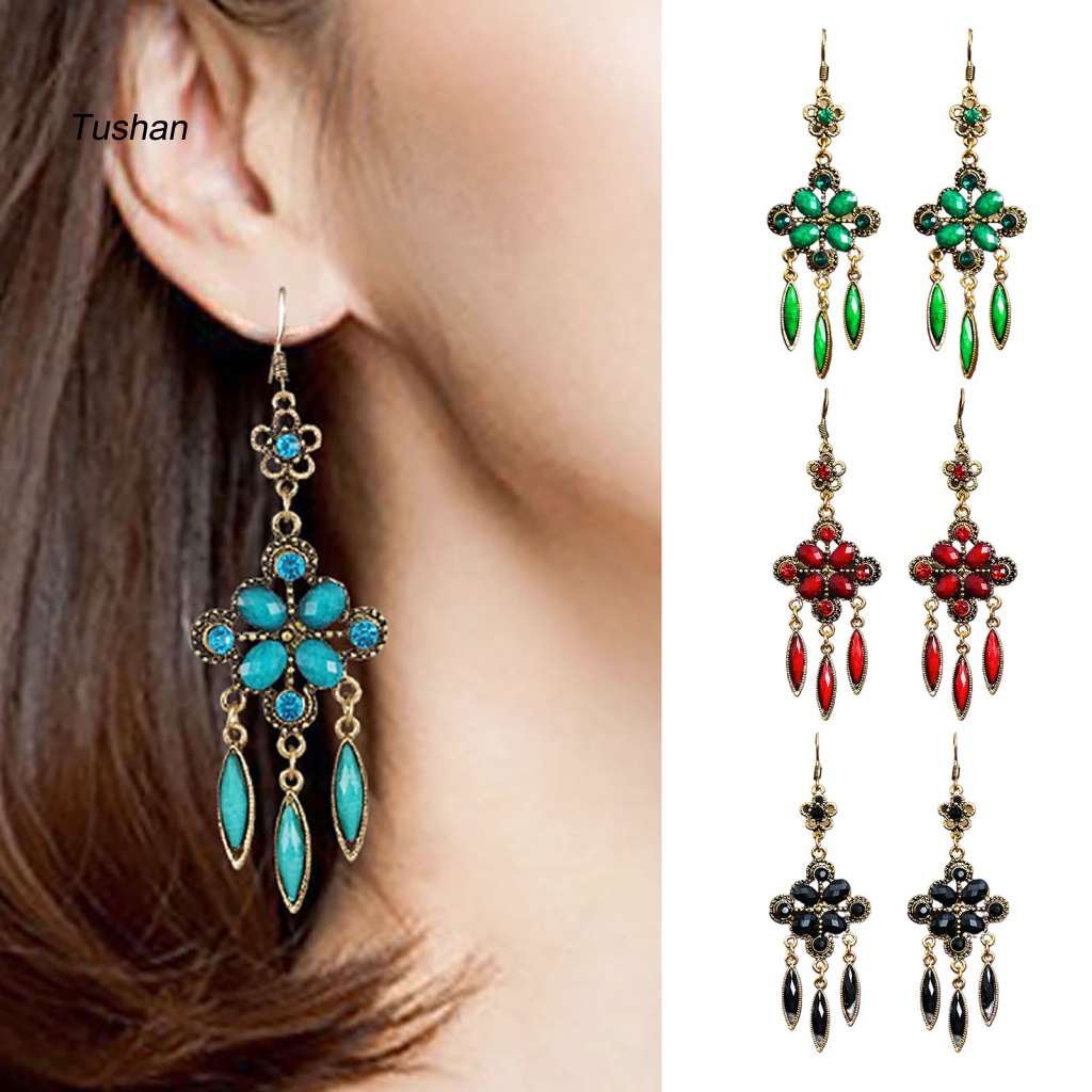 1 Đôi Bông Tai Hợp Kim Dáng Dài Chống Rỉ Sét Phong Cách Vintage Cho Nữ