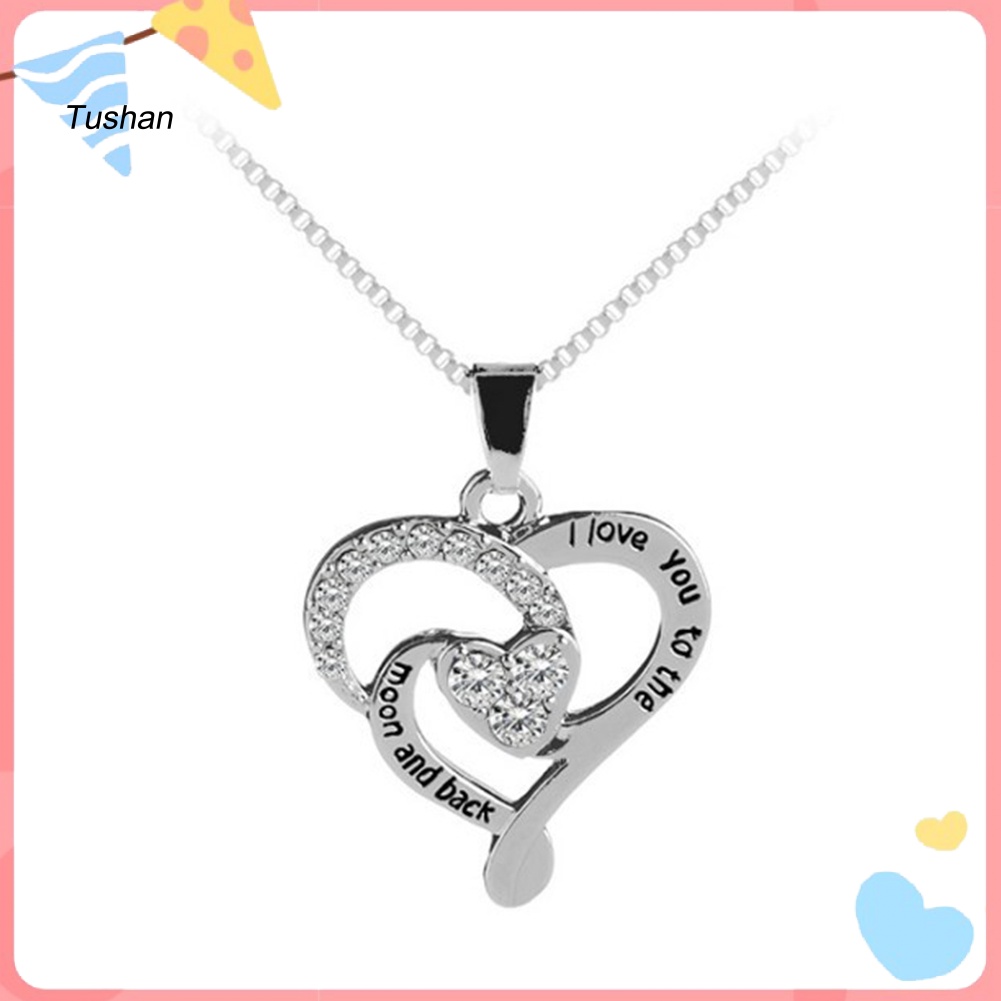 Vòng cổ Mặt Trái Tim Khắc Chữ I Love You to the Moon Thời Trang