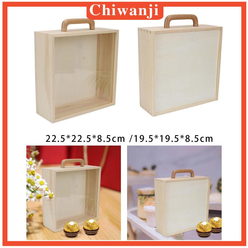 [Chiwanji] Hộp Đựng Đồ Di Động Bằng Gỗ Rỗng Không Sơn Có Nắp Trượt Và Tay Cầm