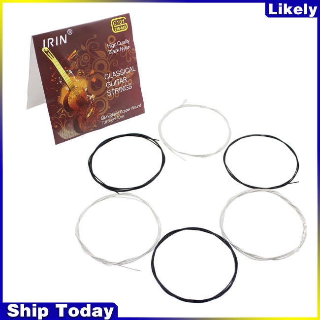 Bộ 6 Dây Đàn Guitar Cổ Điển Lõi Nylon Màu Đen Bạc Mạ Đồng 1st-6th