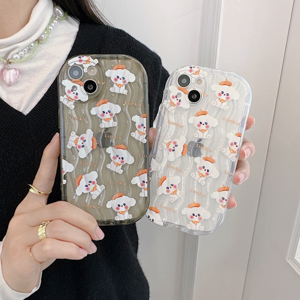 Ốp Điện Thoại TPU Dẻo Trong Suốt Họa Tiết Hoạt Hình Chú Chó May Mắn Cho iPhone 13 12 11 Pro Max 14 Plus Đứng