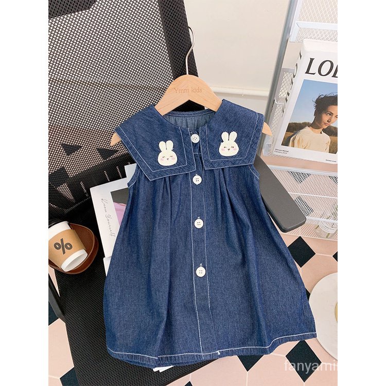 Đầm Denim Dài Cổ Thủy Thủ Thời Trang Mùa Hè 2023 B8TW Dành Cho Bé Gái