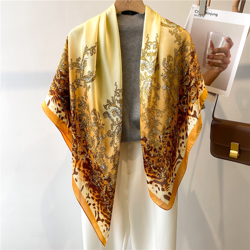 Khăn Quàng Cổ Hình Vuông Cỡ Lớn 110cm Chất Liệu Lụa Satin Phong Cách Retro Thời Trang Cho Nữ