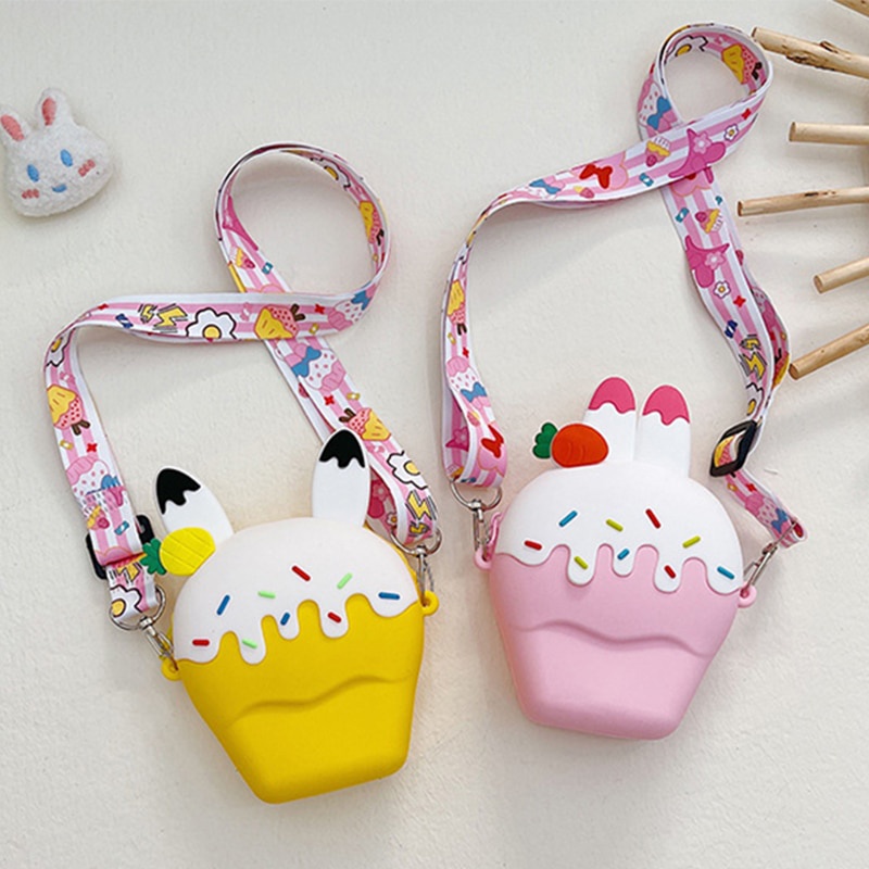 Túi Đeo Chéo Bằng Silicon Họa Tiết Hoạt Hình Cây Kem Dễ Thương Cho Bé Gái