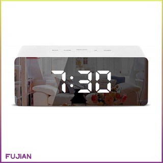 Led Temperature Display Digital Mirror Alarm Clock With Snooze Time Adjustable Brightness For Bedroom Office