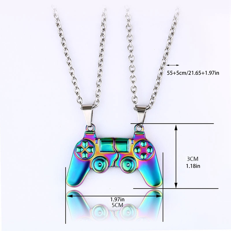 Set 2 Vòng cổ Mặt Hình Máy Chơi Game Cầm Tay Từ Tính Màu Sắc Vàng / Bạc Dành Cho Cặp Đôi
