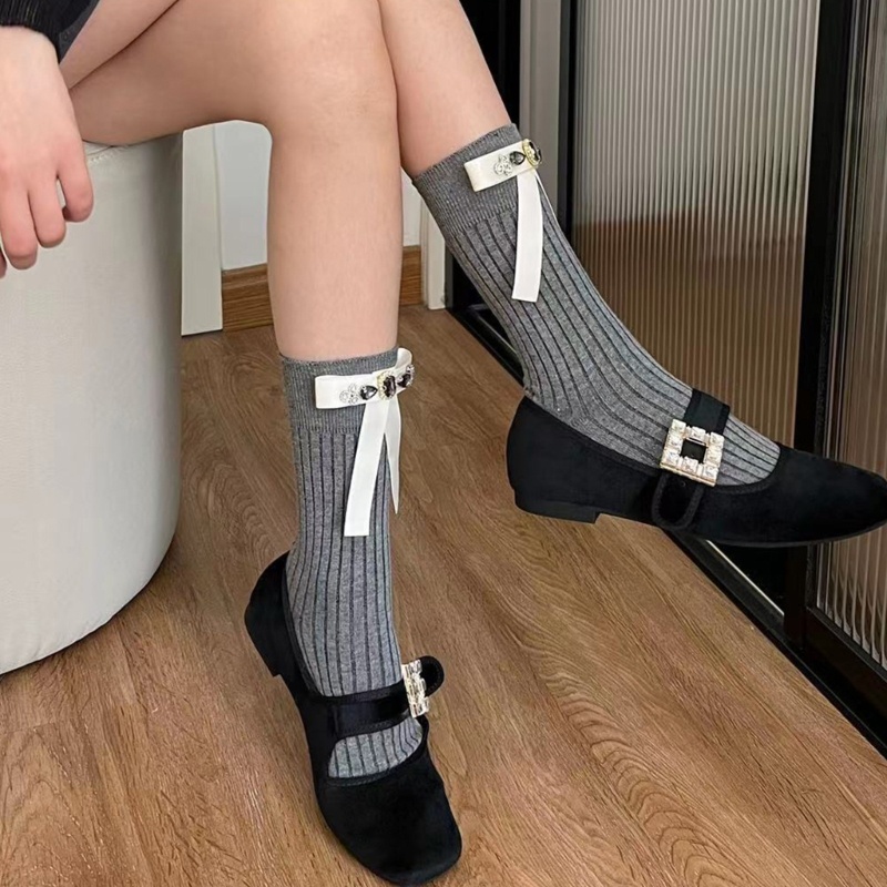 Vớ Cotton Y2k Đính Nơ Màu Sắc Trơn Dành Cho Múa Ba Lê