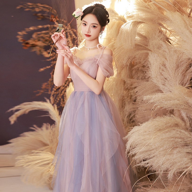 Mới Đầm Dự Tiệc Dáng Dài Màu Hồng Thời Trang Sang Trọng Cho Nữ