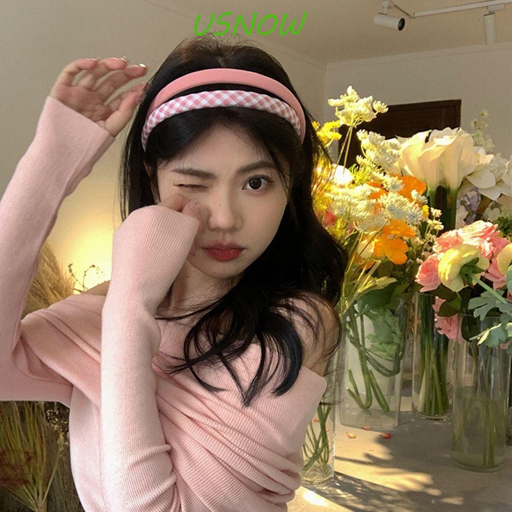 Băng Đô Cài Tóc Bằng Xốp Họa Tiết Sọc Caro Phong Cách Retro Thời Trang Cho Nữ