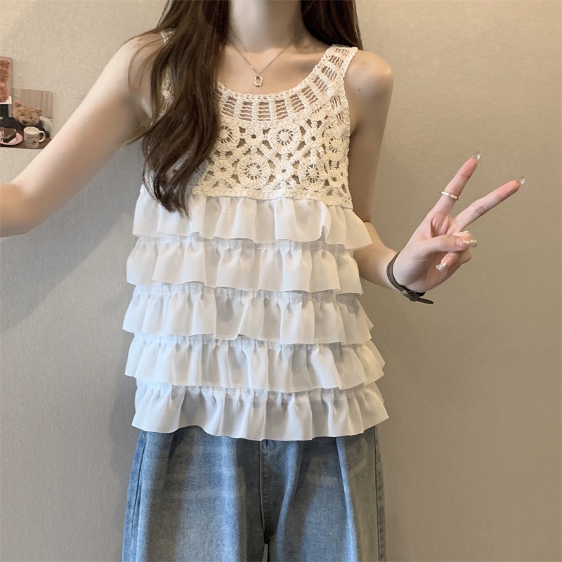 Nzn Áo Croptop Dệt Kim Không Tay Cổ Thuyền Phối Ren Phong Cách Hàn Quốc Cho Nữ