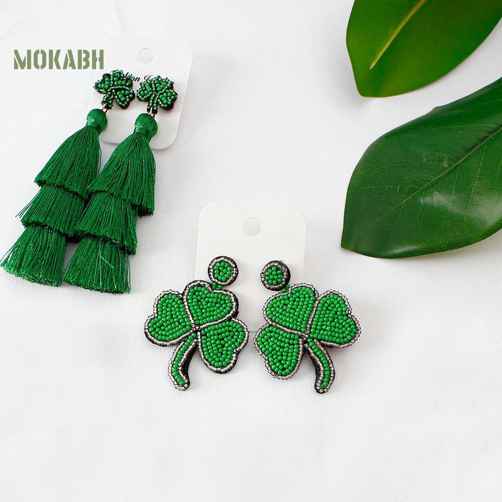 1 Đôi Bông Tai Dáng Dài Hình Học Màu Xanh Lá Tạo Không Khí Chống Mài Mòn Thời Trang Cho Nữ